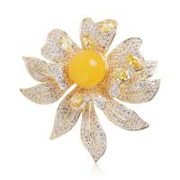 Cubic Zirconia Brooch, Brass, with Beeswax, fashion jewelry & micro pave cubic zirconia & for woman, yellow, 47x47mm, Sold By PC