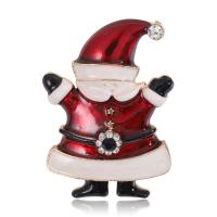 Рождественские Броши, цинковый сплав, Санта Клаус, Рождественский дизайн & ювелирные изделия моды & Женский & эмаль & со стразами, красный, 32x46mm, продается PC