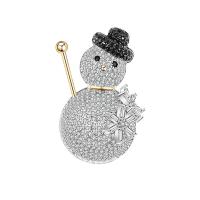 Christmas Brooches Brass with Cubic Zirconia Snowman silver color plated Christmas Design & for woman silver color nickel lead & cadmium free Sold By PC