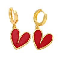 Huggie Hoop Drop Earring Brass with Resin Heart gold color plated for woman nickel lead & cadmium free Sold By Pair