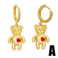 Huggie Hoop Drop Earring Brass with Cubic Zirconia Bear gold color plated & for woman nickel lead & cadmium free Sold By Pair