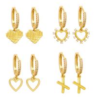 Huggie Hoop Drop Earring Brass with Cubic Zirconia gold color plated & for woman nickel lead & cadmium free Sold By Pair