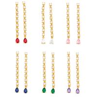 Cubic Zirconia Micro Pave Brass Earring, with Cubic Zirconia, gold color plated, for woman, more colors for choice, nickel, lead & cadmium free, 5x60mm, Sold By Pair