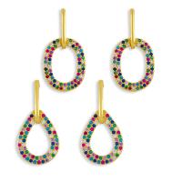 Cubic Zirconia Micro Pave Brass Earring with Cubic Zirconia gold color plated & for woman & hollow nickel lead & cadmium free Sold By Pair