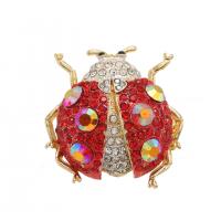 Rhinestone Brooch, Tibetan Style, Ladybug, gold color plated, Unisex & with rhinestone, red, nickel, lead & cadmium free, 46x45mm, Sold By PC