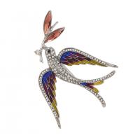 Rhinestone Brooch, Tibetan Style, swallow, platinum color plated, Unisex & enamel & with rhinestone, more colors for choice, nickel, lead & cadmium free, 62x55mm, Sold By PC