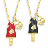 Cubic Zircon Micro Pave Brass Necklace, with Cubic Zirconia, with 5cm extender chain, Ice Cream, gold color plated, for woman & enamel, more colors for choice, nickel, lead & cadmium free, 12x30mm, Length:Approx 45 cm, Sold By PC