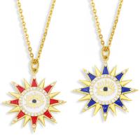 Evil Eye Jewelry Necklace, Brass, with Cubic Zirconia, with 5cm extender chain, Sun, gold color plated, for woman & enamel, more colors for choice, nickel, lead & cadmium free, 25x27mm, Length:Approx 45 cm, Sold By PC