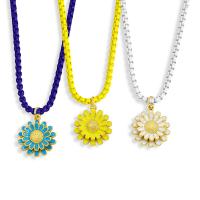 Brass Necklace, with 5cm extender chain, Daisy, gold color plated, for woman & enamel, more colors for choice, nickel, lead & cadmium free, 16x19mm, Length:Approx 41 cm, Sold By PC