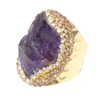 Natural Quartz Finger Ring Brass with Amethyst gold color plated fashion jewelry & for woman & with rhinestone golden nickel lead & cadmium free Sold By PC