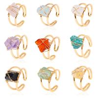 Natural Gemstone Finger Ring Brass with Gemstone gold color plated fashion jewelry & for woman golden nickel lead & cadmium free Sold By PC