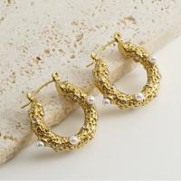 Titanium Steel  Earring with Plastic Pearl 18K gold plated fashion jewelry & for woman golden 23mm Sold By Pair