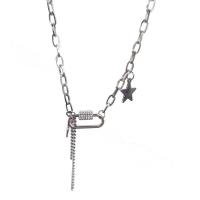 Titanium Steel Necklace with zinc alloy pendant with 6cm extender chain Star silver color plated fashion jewelry & for woman & with rhinestone silver color Length 43 cm Sold By PC
