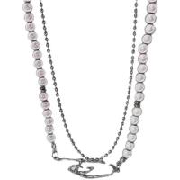 Mode-Multi-Layer-Halskette, Zinklegierung, mit Kunststoff Perlen, silberfarben plattiert, Doppelschicht & Modeschmuck & für Frau, frei von Nickel, Blei & Kadmium, Länge 37 cm, 40 cm, verkauft von PC