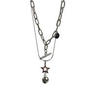 Titanstahl Halskette, mit Verlängerungskettchen von 6cm, Stern, Doppelschicht & Modeschmuck & für Frau, originale Farbe, Länge 39 cm, 43 cm, verkauft von PC