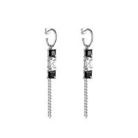 Zinc Alloy Drop Earrings Square silver color plated fashion jewelry & for woman & with rhinestone nickel lead & cadmium free 95mm Sold By Pair