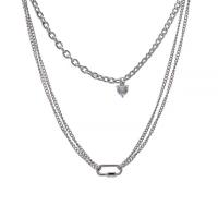 Titanium Steel Necklace with zinc alloy pendant & Cubic Zirconia with 5cm extender chain silver color plated fashion jewelry & multilayer & for woman silver color Length 40 cm 54 cm Sold By PC