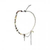 Gemstone šperky náhrdelník, Přírodní štěrk, s Plastové Pearl & Zinek, s 6cm extender řetězce, Nepravidelné, barva stříbrná á, módní šperky & pro ženy, Délka 35.5 cm, Prodáno By PC