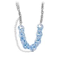 Collar de Acero Titanio, Partículas de acero, con Perlas plásticas & Acrílico, con 5cm extender cadena, Joyería & para mujer, azul, longitud:44 cm, Vendido por UD