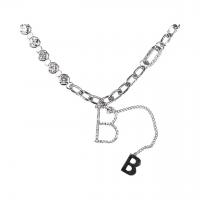 Titanium Steel Necklace, with Tibetan Style pendant, with 5cm extender chain, Letter B, silver color plated, fashion jewelry & for woman & with rhinestone, silver color, Length:44.5 cm, 6 cm, Sold By PC