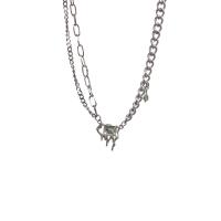 Titanium Steel Necklace with zinc alloy pendant with 5cm extender chain irregular silver color plated fashion jewelry & for woman & with rhinestone silver color Length 43.5 cm Sold By PC