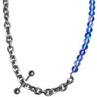 Colar de aço titânio, Partículas de aço, with Contas de vidro, with 5cm extender chain, joias de moda & unissex, azul, comprimento 43 cm, vendido por PC