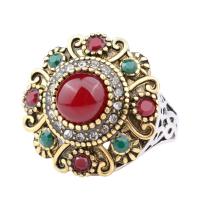 Resin Finger Ring, Tibetan Style, with Resin, Geometrical Pattern, plated, different size for choice & for woman & with rhinestone, more colors for choice, 22mm, US Ring Size:8.5-10, Sold By PC