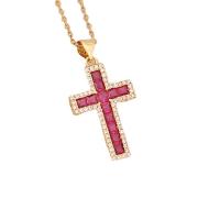 Cubic Zircon Micro Pave Brass Necklace, with 304 Stainless Steel Chain, with 1.97inch extender chain, Cross, gold color plated, micro pave cubic zirconia & for woman, more colors for choice, 30x15mm, Length:Approx 15.7 Inch, Sold By PC