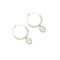 Evil Eye Earrings 304 Stainless Steel with Crystal gold color plated for woman & enamel 30mm Sold By Pair