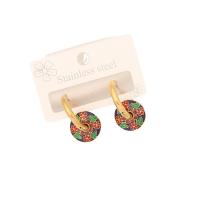 Stainless Steel Drop Earring 304 Stainless Steel Round real gold plated Bohemian style & for woman & enamel Sold By Pair