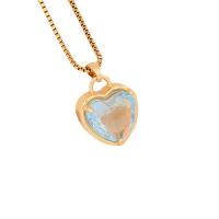 Stainless Steel Jewelry Necklace Brass with Glass & 304 Stainless Steel with 1.97inch extender chain Heart gold color plated fashion jewelry & for woman 15mm Length Approx 15.7 Inch Sold By PC