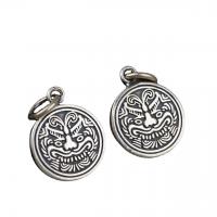 Thailand Sterling Silver Pendants Flat Round Antique finish DIY & double-sided silver color Approx 4mm Sold By Lot