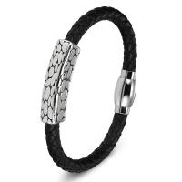 Leather Cord Bracelet, with Titanium Steel, fashion jewelry & different length for choice & Unisex & different styles for choice, black, Sold By PC
