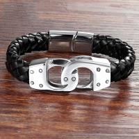 Leather Cord Bracelet with Titanium Steel fashion jewelry & Unisex black Sold By PC