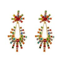 Rhinestone Earring, Tibetan Style, gold color plated, fashion jewelry & for woman & with rhinestone, more colors for choice, nickel, lead & cadmium free, 51x25mm, Sold By Pair