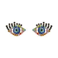 Evil Eye Earrings, Tibetan Style, fashion jewelry & for woman & with rhinestone, more colors for choice, nickel, lead & cadmium free, 15x20mm, Sold By Pair