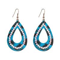 Earring Jewelry, PU Leather, fashion jewelry & for woman & with rhinestone, more colors for choice, 70x35mm, Sold By Pair