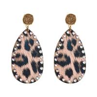 Earring Jewelry Leather with Natural Stone & Zinc Alloy fashion jewelry & for woman & with rhinestone Sold By Pair