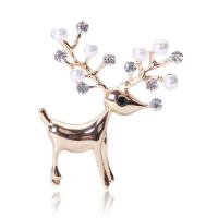 Rhinestone Brooch Zinc Alloy with Plastic Pearl Deer plated for woman & with rhinestone nickel lead & cadmium free Sold By PC