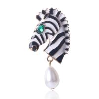 Enamel Brooch, Tibetan Style, with Plastic Pearl, Zebra, gold color plated, for woman & with rhinestone, more colors for choice, nickel, lead & cadmium free, 26x51mm, Sold By PC