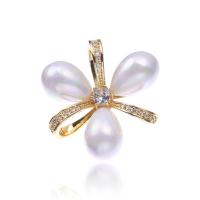 Plastic Pearl Brooch, Brass, with Plastic Pearl, Flower, plated, micro pave cubic zirconia & for woman, more colors for choice, nickel, lead & cadmium free, 23x24mm, Sold By PC