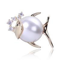 Plastic Pearl Brooch Brass with Plastic Pearl Fish plated micro pave cubic zirconia & for woman nickel lead & cadmium free Sold By PC