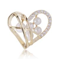 Zirkonia Brosche, Messing, mit Kunststoff Perlen, Herz, plattiert, Micro pave Zirkonia & für Frau, keine, frei von Nickel, Blei & Kadmium, 22x18mm, verkauft von PC