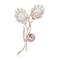 Cubic Zirconia Brooch Brass with Plastic Pearl Tulip gold color plated micro pave cubic zirconia & for woman nickel lead & cadmium free Sold By PC