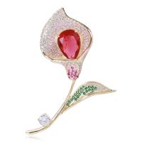 Cubic Zirconia Brooch, Brass, Calla Lily, gold color plated, micro pave cubic zirconia & for woman, more colors for choice, nickel, lead & cadmium free, 36x55mm, Sold By PC