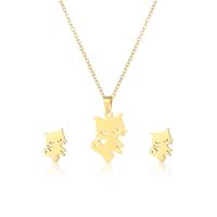 Fashion Stainless Steel Jewelry Sets, Stud Earring & necklace, 304 Stainless Steel, Cat, 2 pieces & fashion jewelry & for woman, golden, Length:Approx 17.72 Inch, Sold By Set