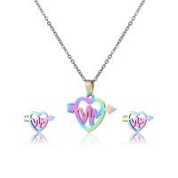 Fashion Stainless Steel Jewelry Sets, Stud Earring & necklace, 304 Stainless Steel, Heart, 2 pieces & fashion jewelry & for woman, multi-colored, Length:Approx 17.72 Inch, Sold By Set