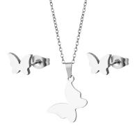 Fashion Stainless Steel Jewelry Sets Stud Earring & necklace 304 Stainless Steel Butterfly polished 2 pieces & fashion jewelry & for woman original color Length Approx 17.72 Inch Sold By Set
