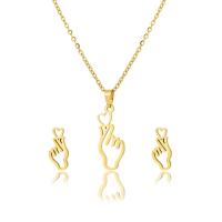 Fashion Stainless Steel Jewelry Sets, Stud Earring & necklace, 304 Stainless Steel, 2 pieces & fashion jewelry & for woman, golden, Length:Approx 17.72 Inch, Sold By Set