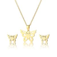 Fashion Stainless Steel Jewelry Sets, Stud Earring & necklace, 304 Stainless Steel, Butterfly, 2 pieces & fashion jewelry & for woman, golden, Length:Approx 17.72 Inch, Sold By Set